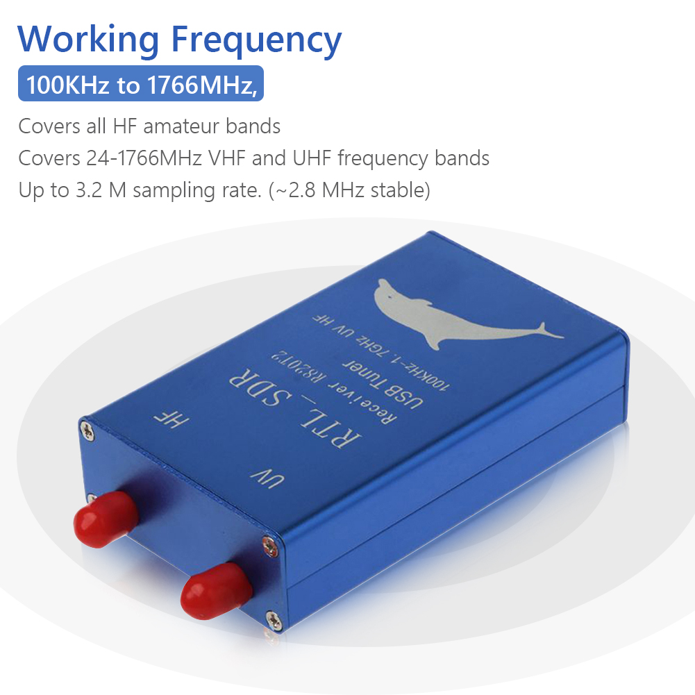 Portable Radio RTL2832U+R820T2 100KHz-1.7GHz Kit UHF VHF HF RTL.SDR USB Tuner Receiver AM/NFM/FM/DSB/USB/LSB /CW Radio RTL SDR