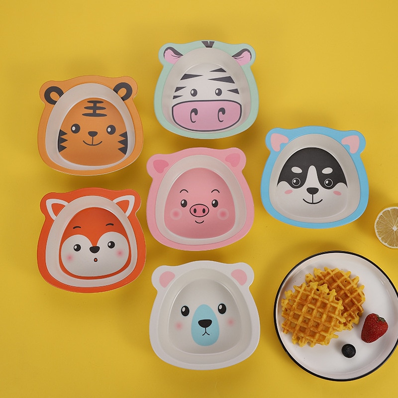 Cartoon Bamboo Fiber Baby Solid Food Bowl -Resistant Children's Cute Eating Bowl Kindergarten Bowls