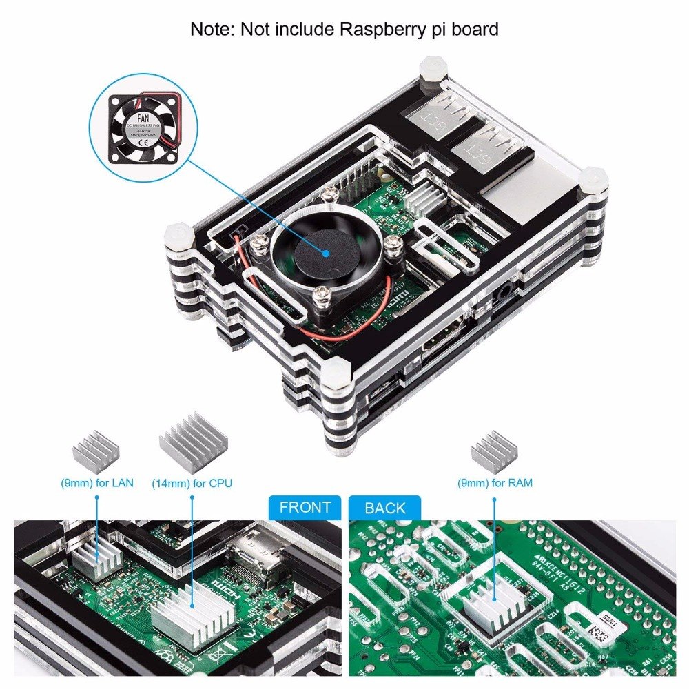 Voor Raspberry Pi 3 B + Borstelloze CPU Koelventilator DC 5V met 3 Pcs Aluminium Heatsinks voor Raspberry pi 3b, 2b, Pi Model