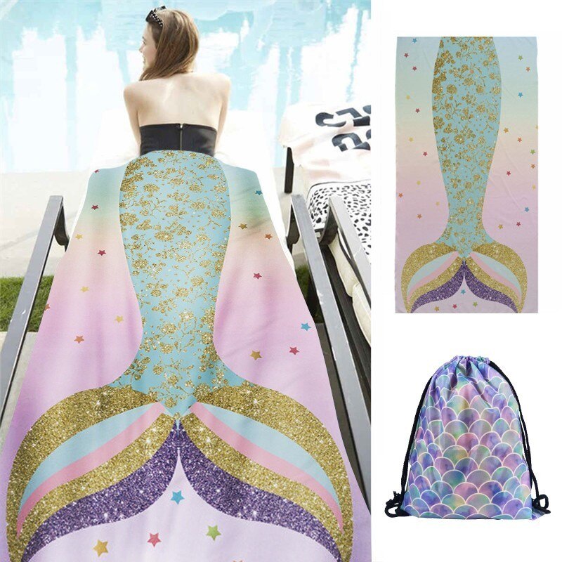Dunne Microfiber Zachte Strand Handdoeken Mooie Kleurrijke Schaal 3d Print Douche Reizen Handdoek Rechthoekige Strandlaken Met Tasje: 1 Towel And 1 Bag C