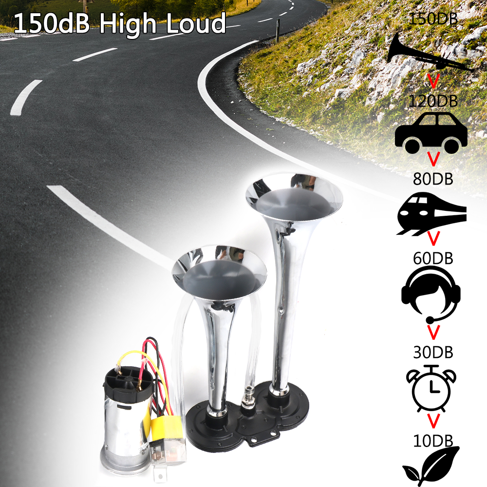 Mit Luftkompressor Dual Trompeten Hupe Auto Elektrische Hupe Für Motorrad Stiefel Lkw Modifikation 12V 80A Relais 12V 150dB Laut