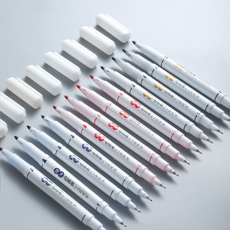 6Pcs/Set Art Marker Waterproof Permanent Dual Tip 0.5/1.0 mm Nib Black Blue Red Art Marker Pens Student School Office Stationery
