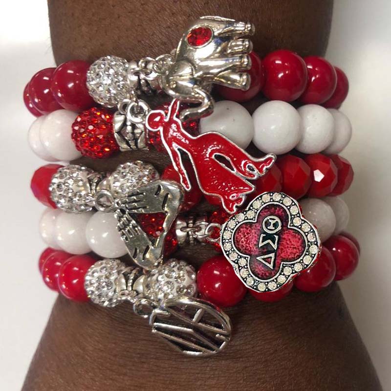 Rode Olifant Elastische Sorority Griekse Sorority Bedelarmband Set