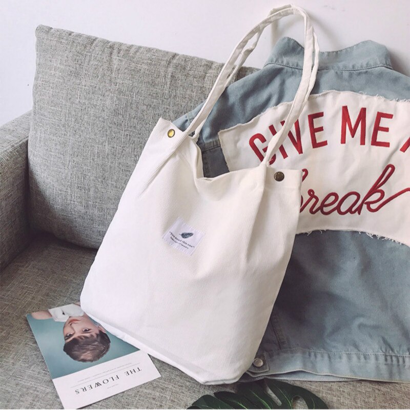 Bags for Women Corduroy Shoulder Bag Reusable Shopping Bags Casual Tote Female Handbag for A Certain Number of: White