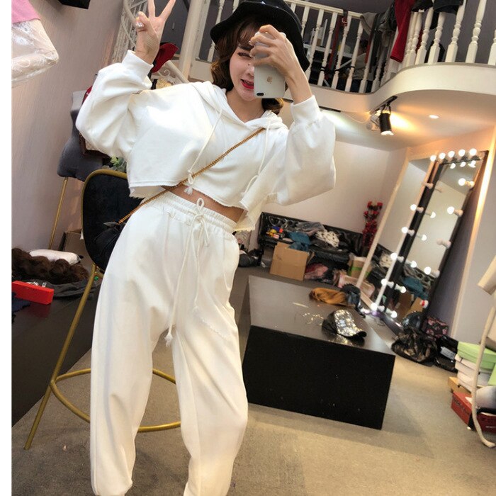 Meisje Mode Casual Pak Student Zomer Losse Cool Effen Jas Broek Twee Papieren Jurk Pak-Jurk Twee-stuk Pak Met Kap: white / S