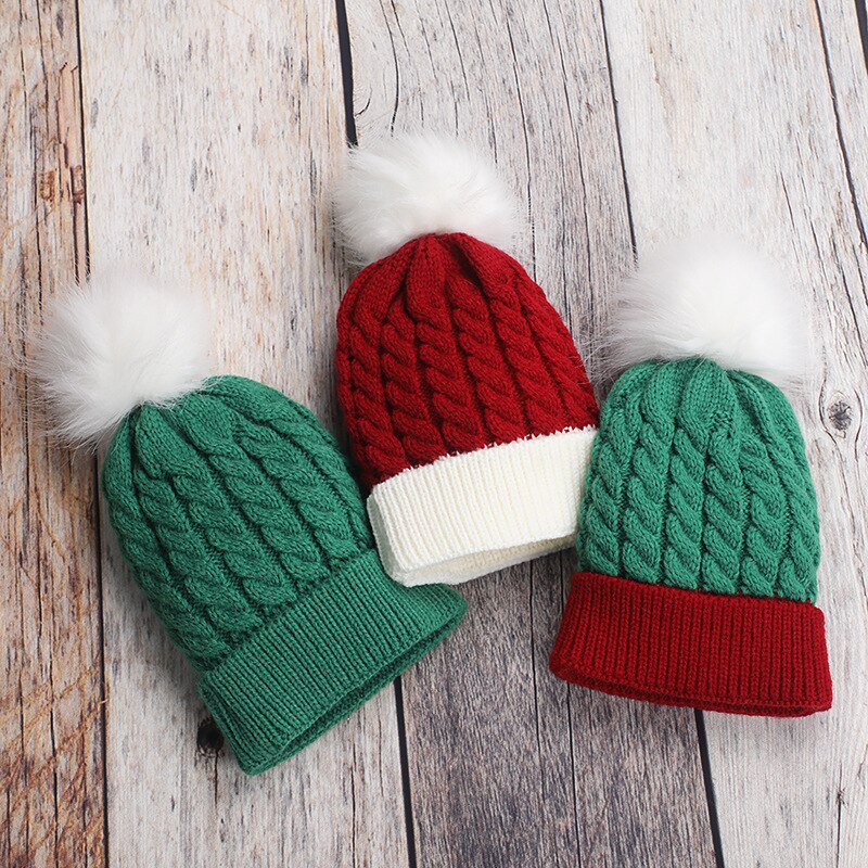 Bonnet de noël tricoté en Crochet pour bébé, classique, bloc de couleurs, , pour l&#39;hiver, pour garçons et filles