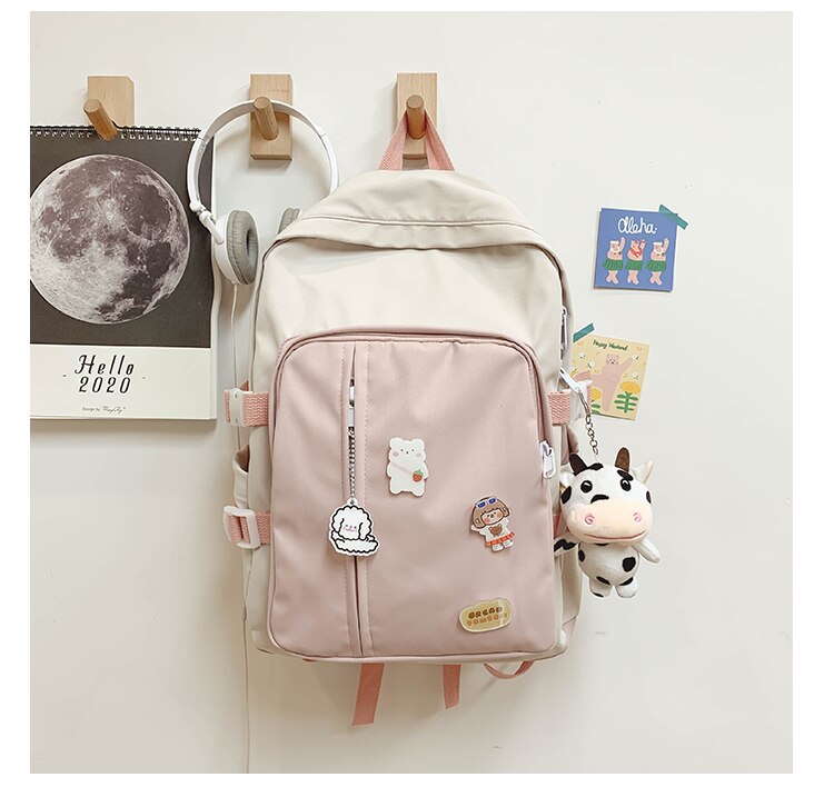 Kobiety student urocze plecaki Kawaii tornister dla nastolatków dziewczyny klasyczny plecak na laptopa kobieta dziennik podróży torby damskie Mochila: Różowy