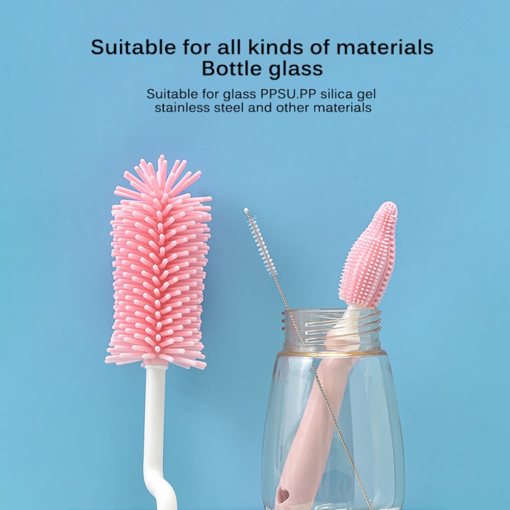 Baby Pacifier Cup Nipple Cleaning Brushes Set 360 Degree Rotation Silicone Milk Bottle Brush Infant Handheld Feeder Clean Brush