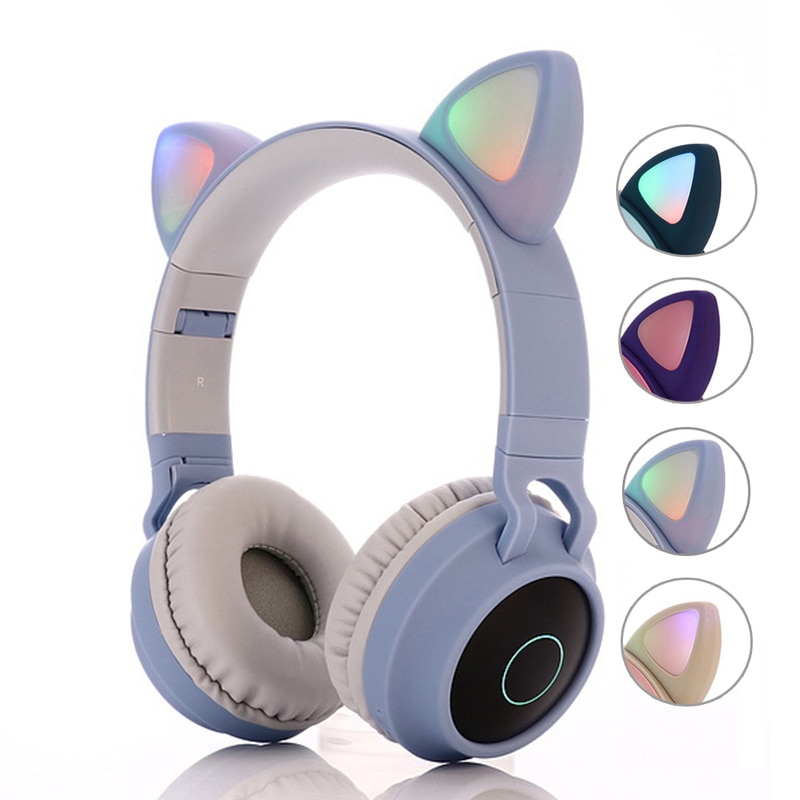 LED Cat Ear Noise Cancelling Headphones Bluetooth 5.0 Young People Kids Headset Support TF Card 3.5mm Plug With Mic