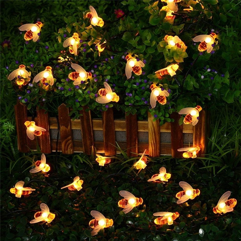 Solcelledrevet sød honningbi led string fe lys 20 lysdioder 50 lysdioder bi udendørs havehegn gårdhave juleguirlande lys