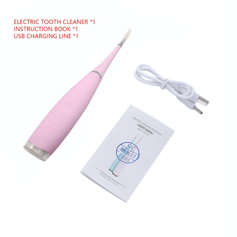Portable Electric Ultrasonic Dental Scaler Remover Tooth Calculus Teeth Stains Tartar Cleaner Plaque Whitening Dental Scaler: pink NOT with box