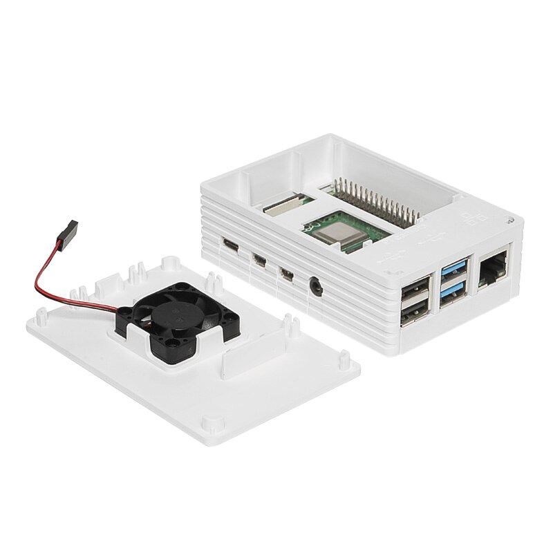 Carcasa Raspberry Pi 4 ABS, carcasa negra y blanca, soporte de caja plástica, ventilador de refrigeración para RPI 4, modelo B: White with fan