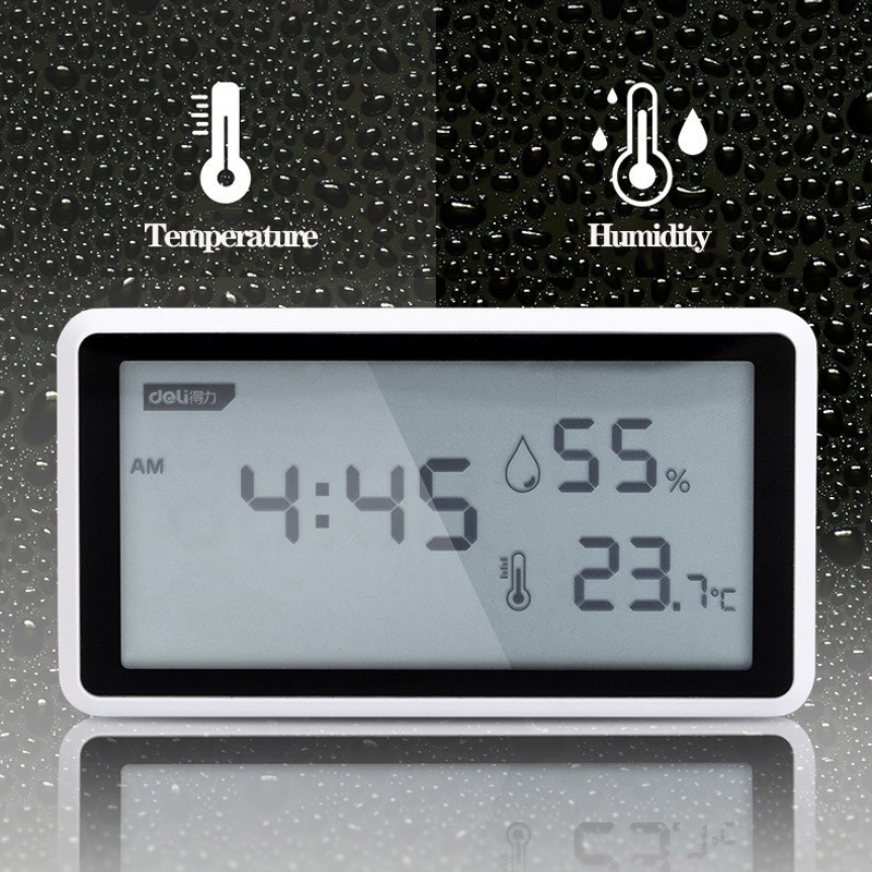 Deli Electronic Thermometer Hygrometer Weather Station for Home Indoor High Precision with Table Clock Temperature Controller