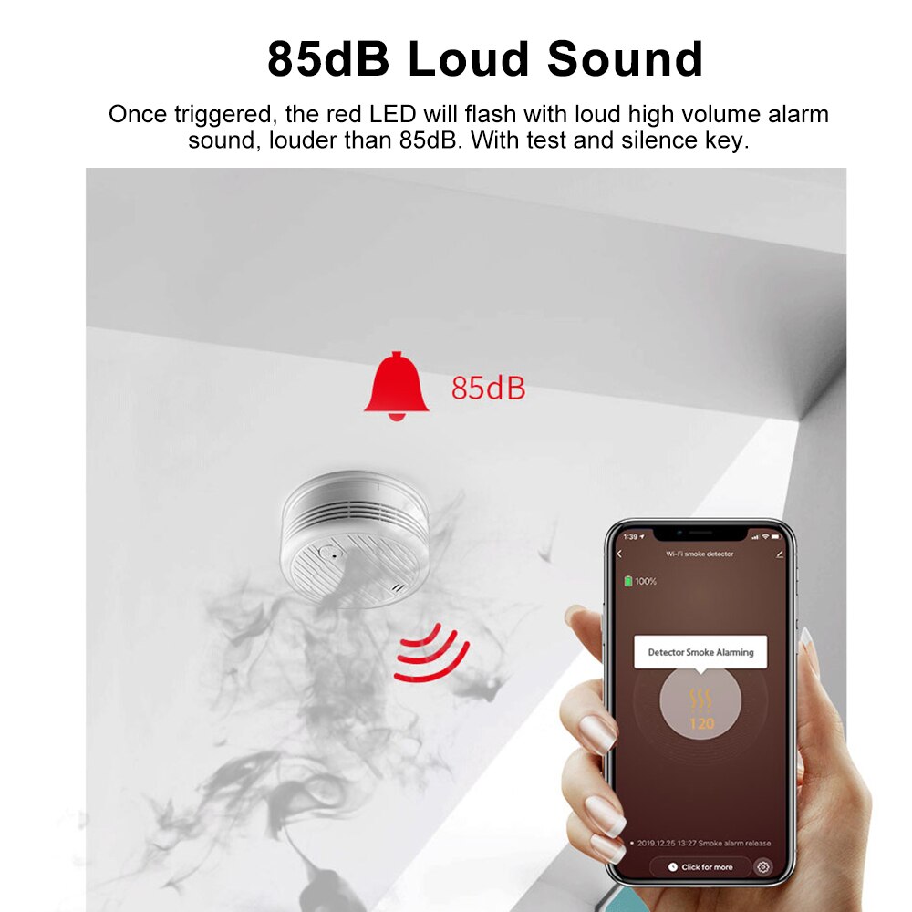Wifi Smoke Detector Smart Fire Alarm Sensor Wireless Security System Smart Life Tuya APP Control Smart Home