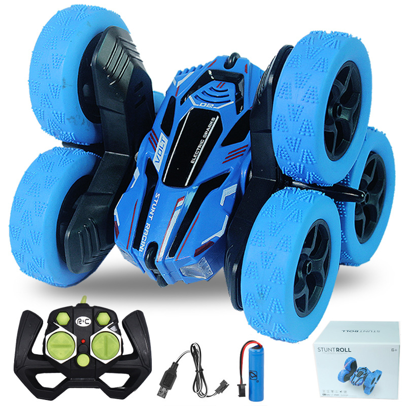 2,4ghz rc car toy remote control six-wheel stunt car toy 360 ° rotating roll electric vehicle children boy: Blue