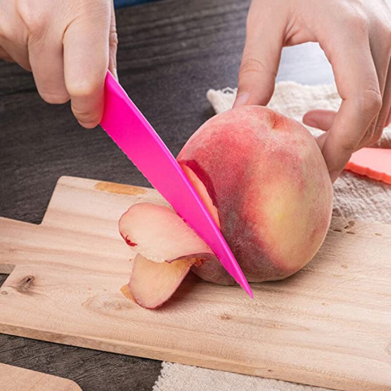 8 stycken barn plast kökskniv set barnsäker matlagning kock nylon knivar för frukt bröd tårta sallad salladskniv