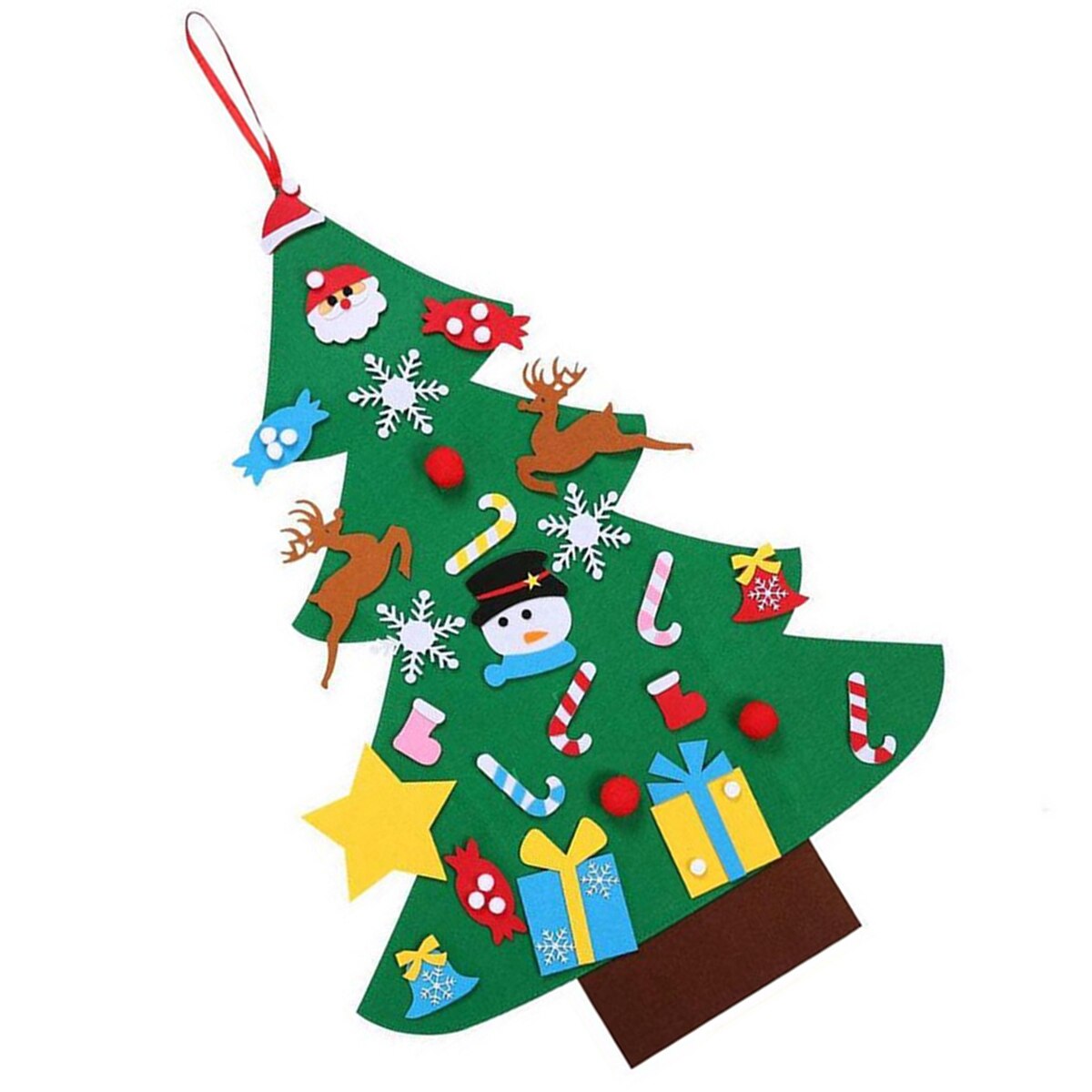 DIY Felt Christmas Tree Set Wall Christmas Tree With Hanging Rope + 26 Ornaments For Toddlers Kids Xmas