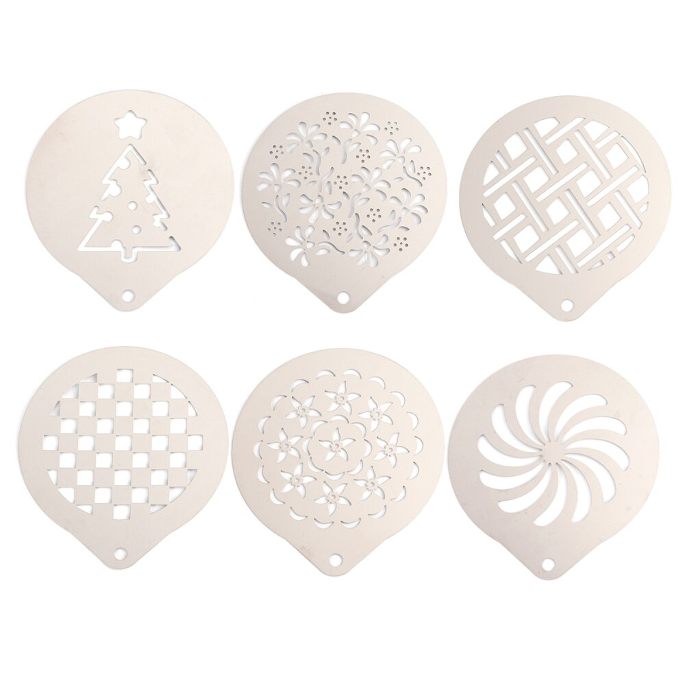 1 Set of 6pcs Coffee Stencils Stainless Steel DIY Cappuccino Latte Milk Foam Art Template Printing Model (Assorted Style 1): Silver Set 1