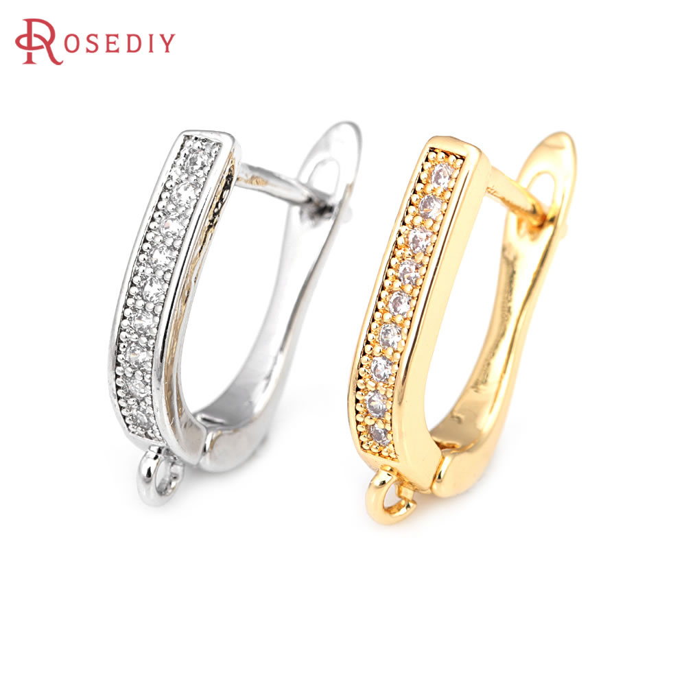 Pasador de latón y circón de Color dorado de 18K para mujer, suministros de fabricación de joyas Diy, accesorios para pendientes