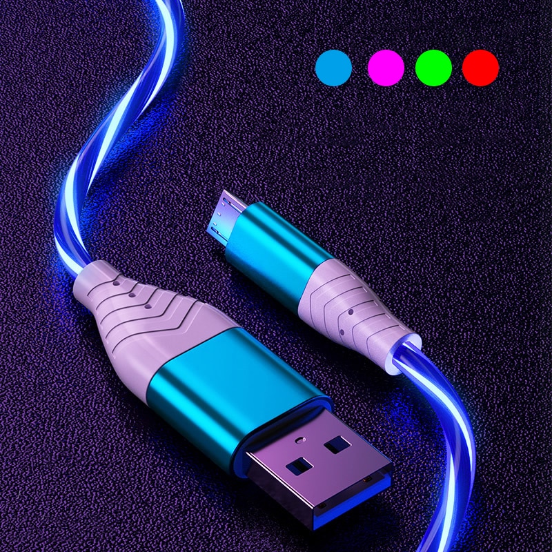 Glow LED Lighting Fast Charging Cable For Huawei P30 Lite P20 P10 Mate 10 20 P40 Lite P30 Pro P Smart Honor 8X iPhone X XS