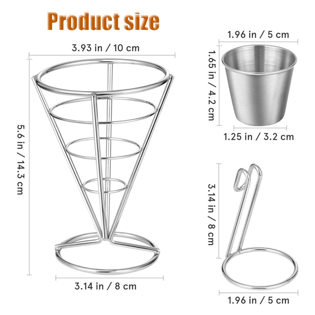 Roestvrij Staal Frieten Vis En Chips En Voorgerechten Stand Cone Mand Fry Houder Met Saus Cup Keuken Feestartikelen