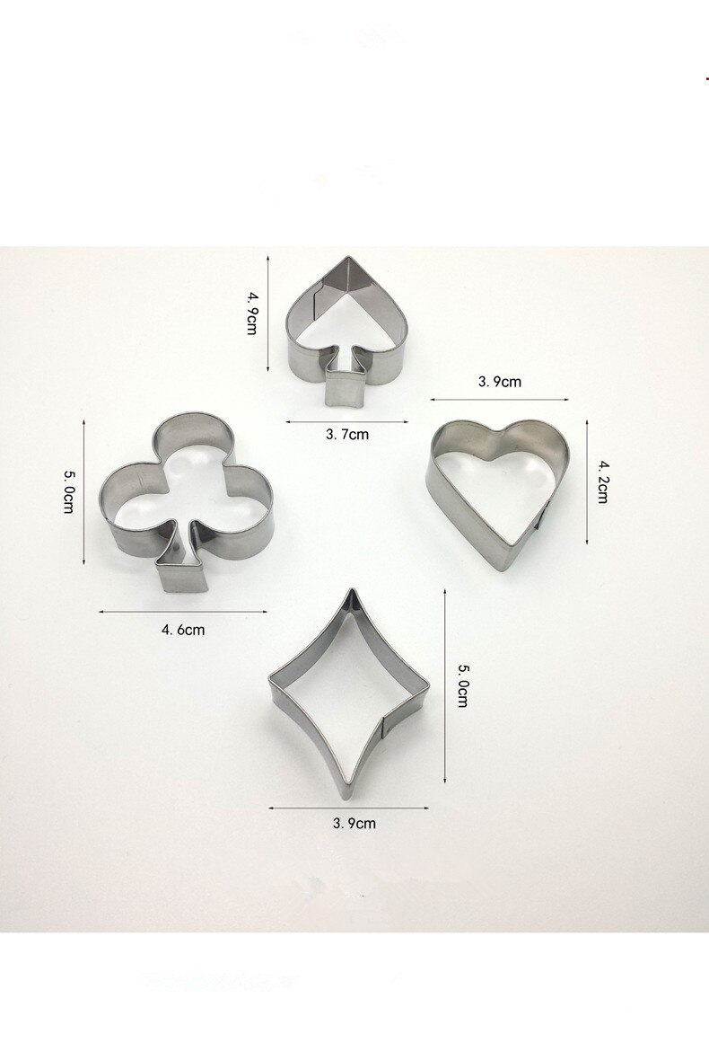 4 stks/partij Poker Cookie Mold Rvs Speelkaarten Cake Fondant Mold Spade Heart Club Diamond Biscuit Cutter PD 010