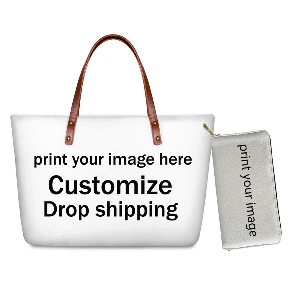 Twoheartsgirl oceaan dolfijn print handtas set portemonnee voor vrouwen neopreen dames handtassen met handgreep casual dames handtassen: Aanpassen