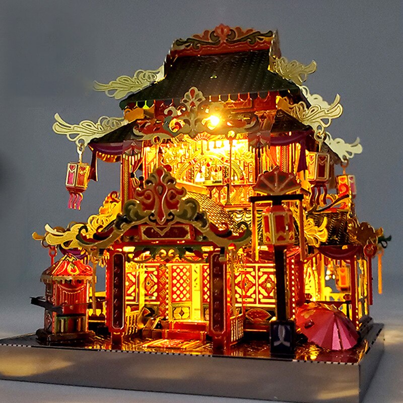 Diy Doll House Zhonghua Street Series Metal Mosaic Chinese Architectural Model Jingwumen Silk And Satin Shop: Blue