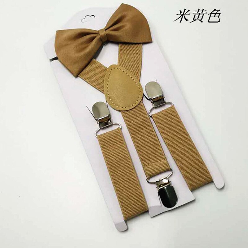 2 stks/set Jongens Bowtie Kid Jarretelle Y-Back Verstelbare Elastische Jongens Bretels Vlinderdas 1-8 Jaar bruiloft Bretels: beige
