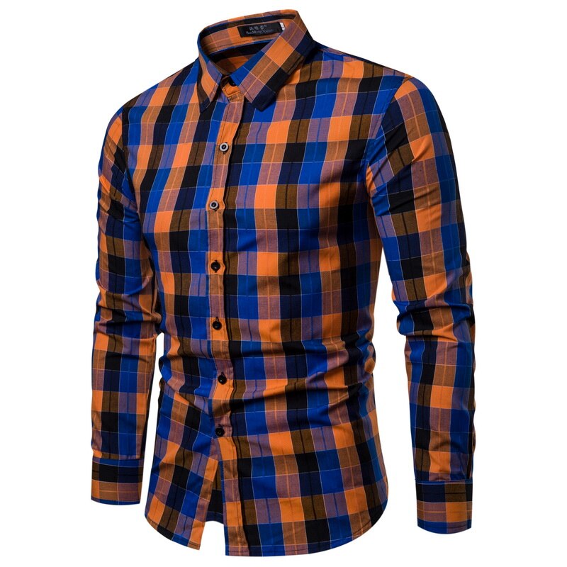 WSGYJ Men Plaid Shirt Long Sleeve Shirts Casual Multi-color Checkered Cotton Chemise Homme