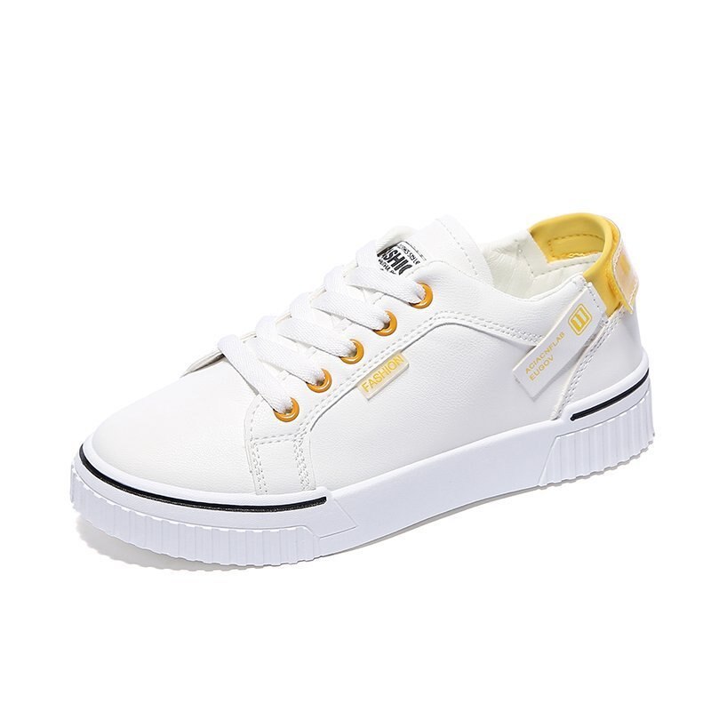 Breathable thick soled shoes women's sports shoes women's leisure student running shoes Girls All-match flat sneakers: Yellow / 38