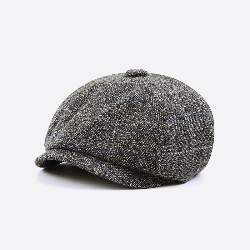 Gorro octogonal de lana con visera para hombre, gorra de lana con visera, de talla grande, 56cm-60cm