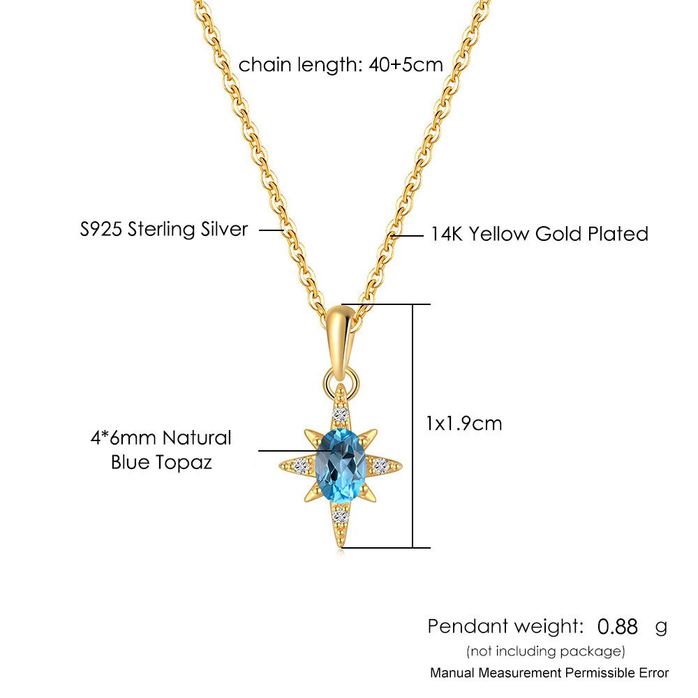 LAMOON collana con ciondolo a stella per donna 925 argento naturale topazio blu 14K placcato oro collana di gioielli raffinati coreano LMNI114