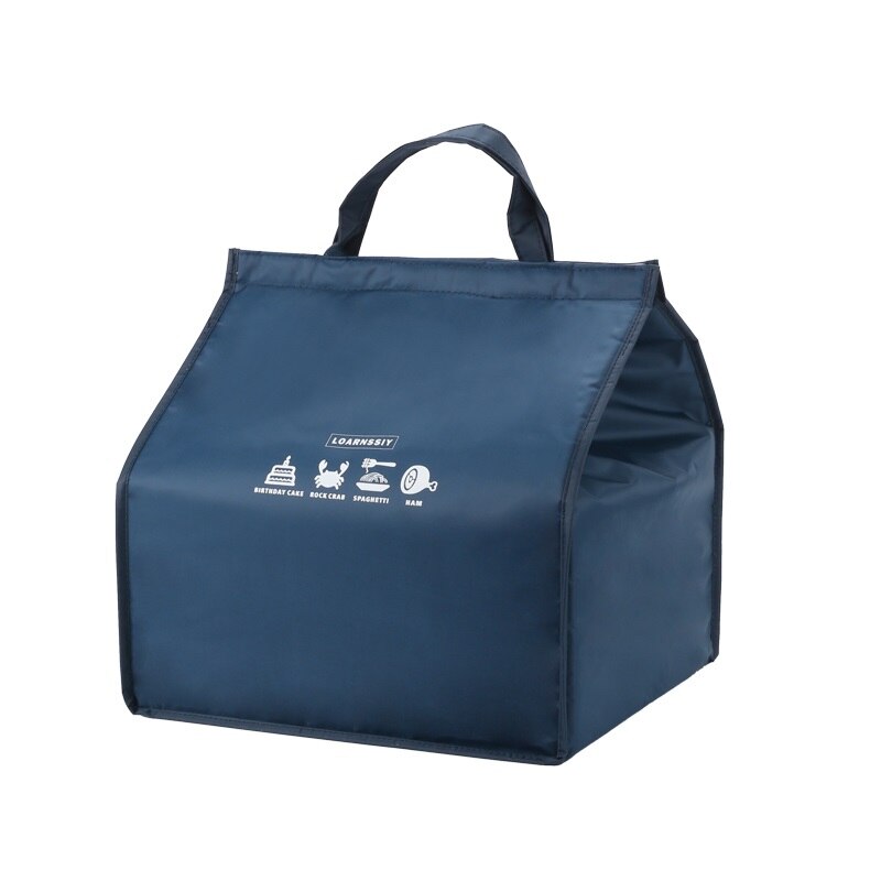 Pizza Lunch Box Cooler Bag Fast Food Cake Thermal Bag Large Waterproof Oxford Drink Bottle Insulated Refrigerated: Navy