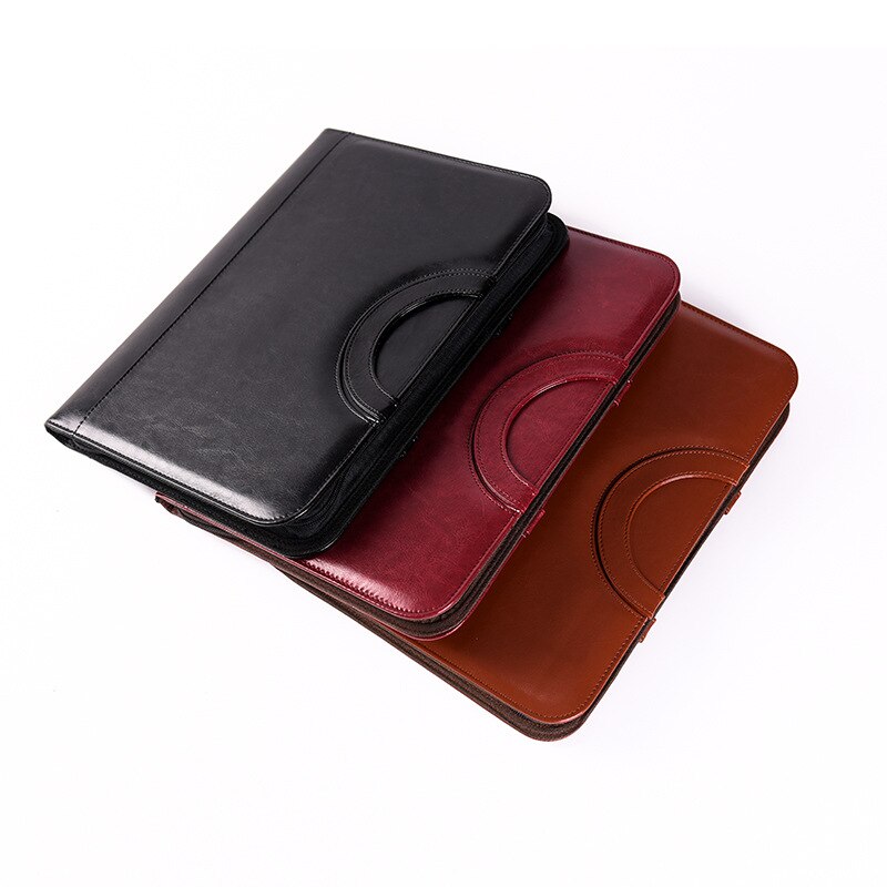 PU Leather A4 File Folder with Calculator Briefcase Bag Handle Zipper Padfolio Business Office Manager Document Pouch Stationery