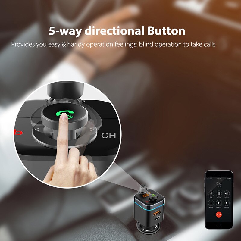 Cden car MP3 player Bluetooth 5.0 receiver FM transmitter pd18w USB-C car charger U disk music phone player