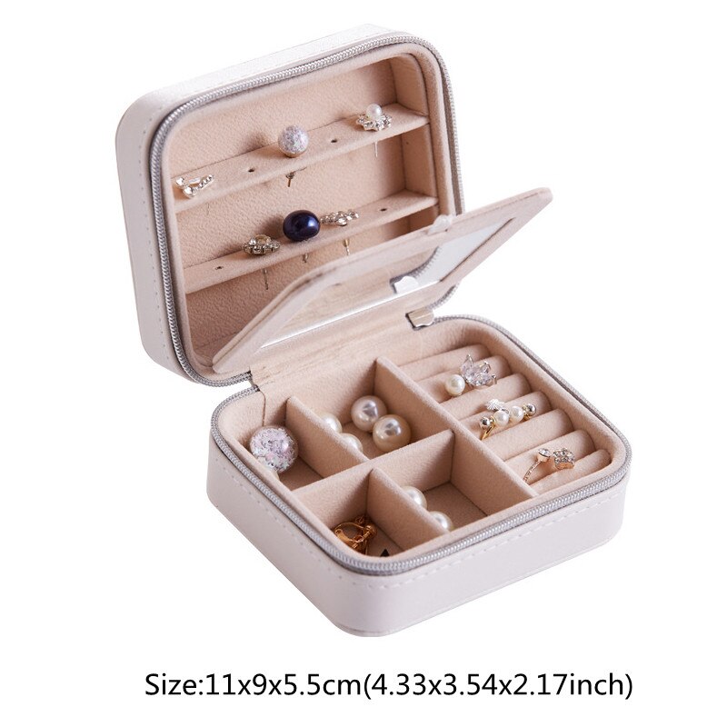 Neceser de viaje para organizar joyas, caja de almacenamiento de joyería de cuero Pu resistente al agua, para el hogar, pendientes, anillo, artículos de organización: B White Double layer