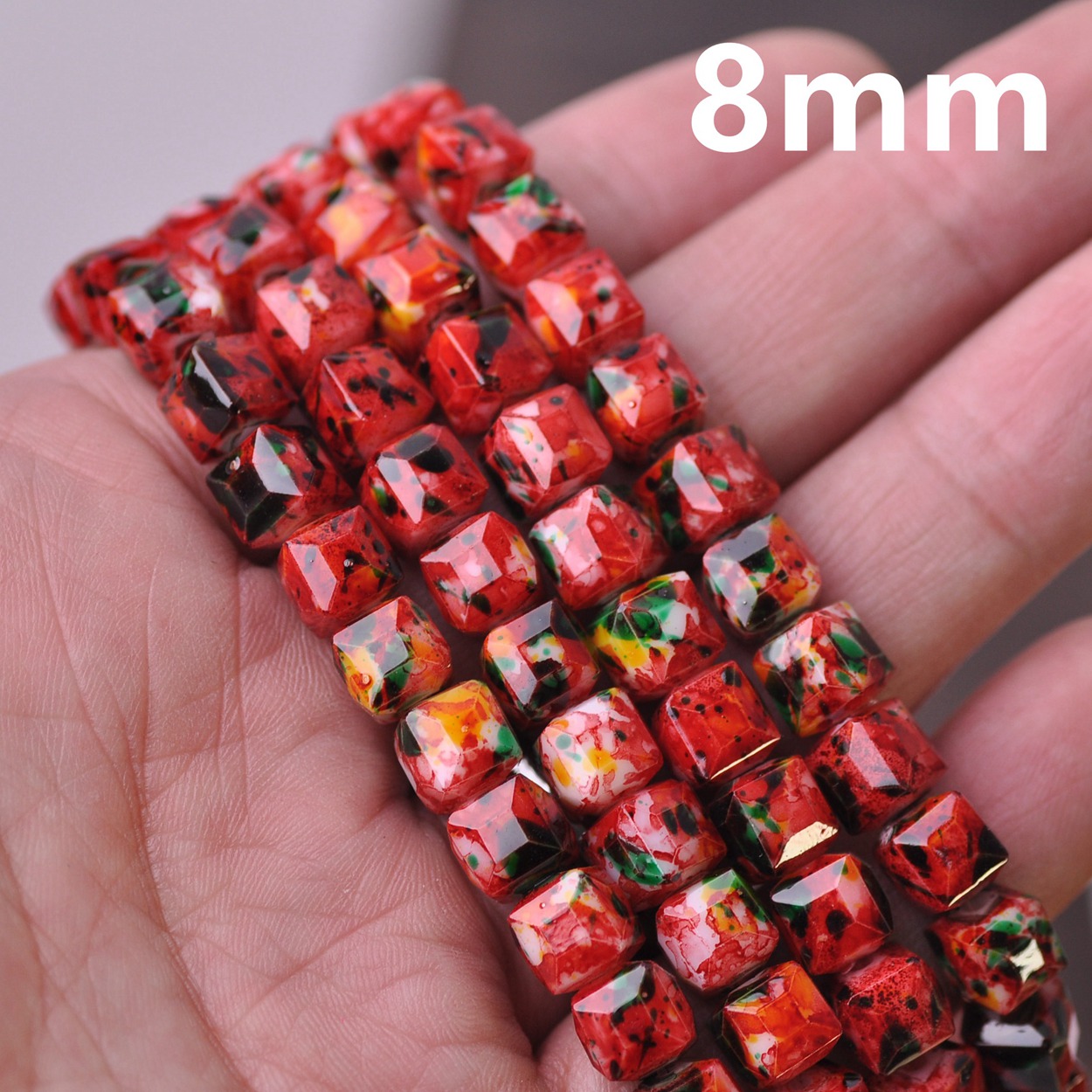 Kleurrijke Bekleed Kubus Vierkant Geslepen 8Mm 10Mm Opaque Glas Losse Ambachten Kralen Lot Voor Sieraden Maken Diy craft Bevindingen