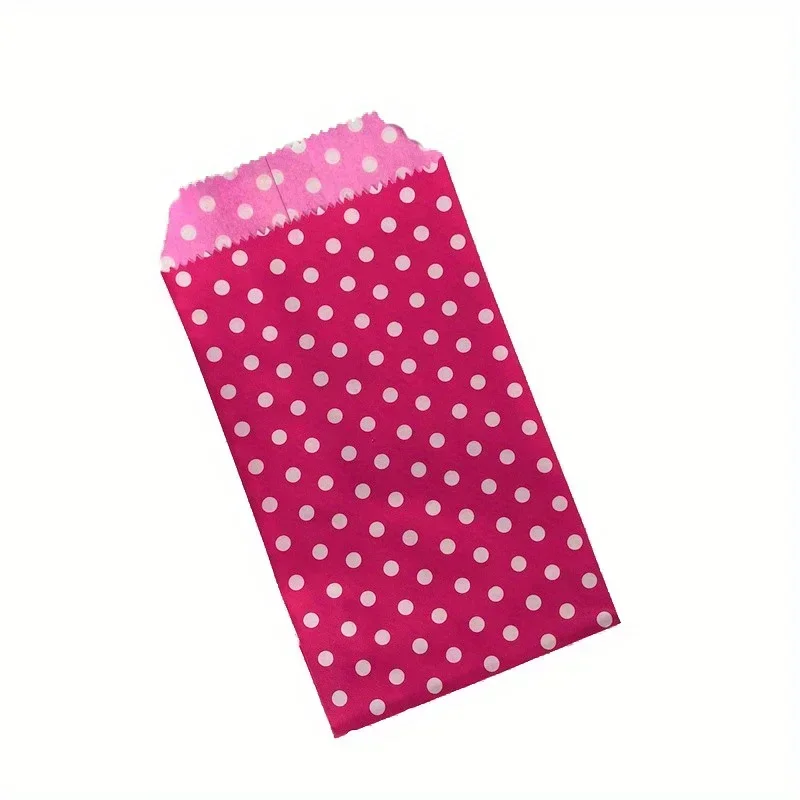 8x15cm 50pcs Kraft Paper Bags with White Polka Dot Pattern - Perfect for Weddings, Parties, and Small Business Supplies