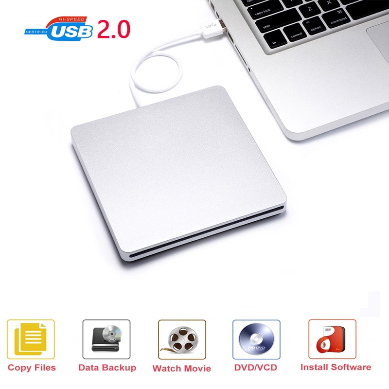 Unidad de DVD externa USB2.0 ultradelgada, Unidad óptica, CD, RW, DVD, RW, Superdrive, duplicador de disco Compatible con Mac y ordenador portátil