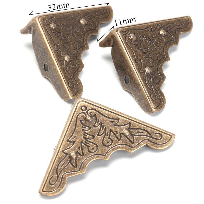KiWarm 12Pcs Bronze Antique Brass Furniture Corner Bracket Jewelry Box Wood Case Decorative Feet Leg Metal Corner Protector