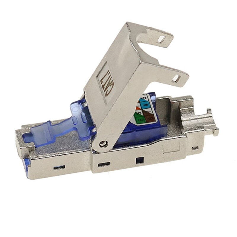 CAT7 RJ45 Connector Toolless Ethernet Plug Rj 45 Conector CAT 7 Zinc Alloy Metal Shielded 10G Network Modular Crystal Head Blue