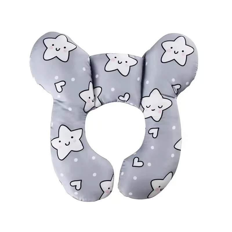 Multi-functional stroller pillow cartoon children's U-shaped pillow soft baby pillow travel car children's pillow: Silver