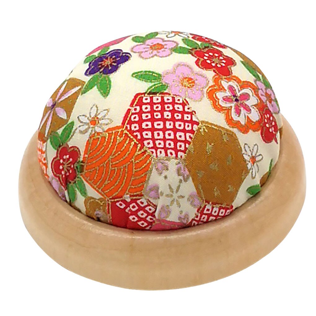 1Pc Vintage Half Ronde Pin Kussen Houten Base Naaien Kussen Polyester Gedrukt Bloem Pincushions Thuis Breien Pin Houder: Light Beige