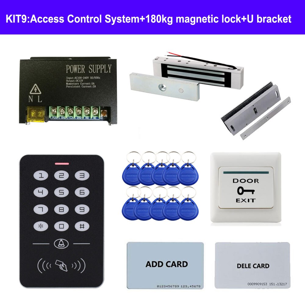 Various Door Access Control System Kit ID keypad access control + Power Supply +exit button+ Electric Door Locks for office: KIT9