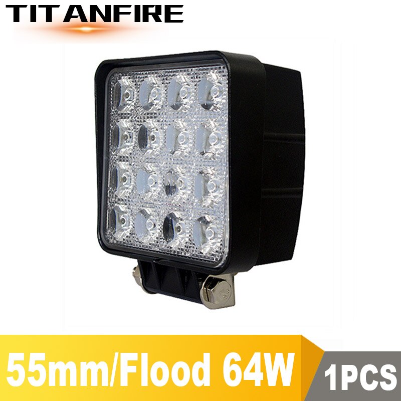 Foco LED DS 4x4/foco reflector 9-30V coche 48W 6000LM 64W 8000LM Barra de luz Led todoterreno vehículo SUV coche 12V 24V 6000K: 64W 1Pcs Flood