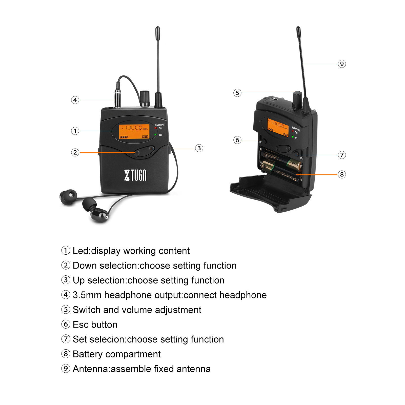 XTUGA IEM1200 transmisor individual Bodypack puesta en escena reunión sistema de monitoreo inalámbrico sistema de Monitor inalámbrico en la oreja