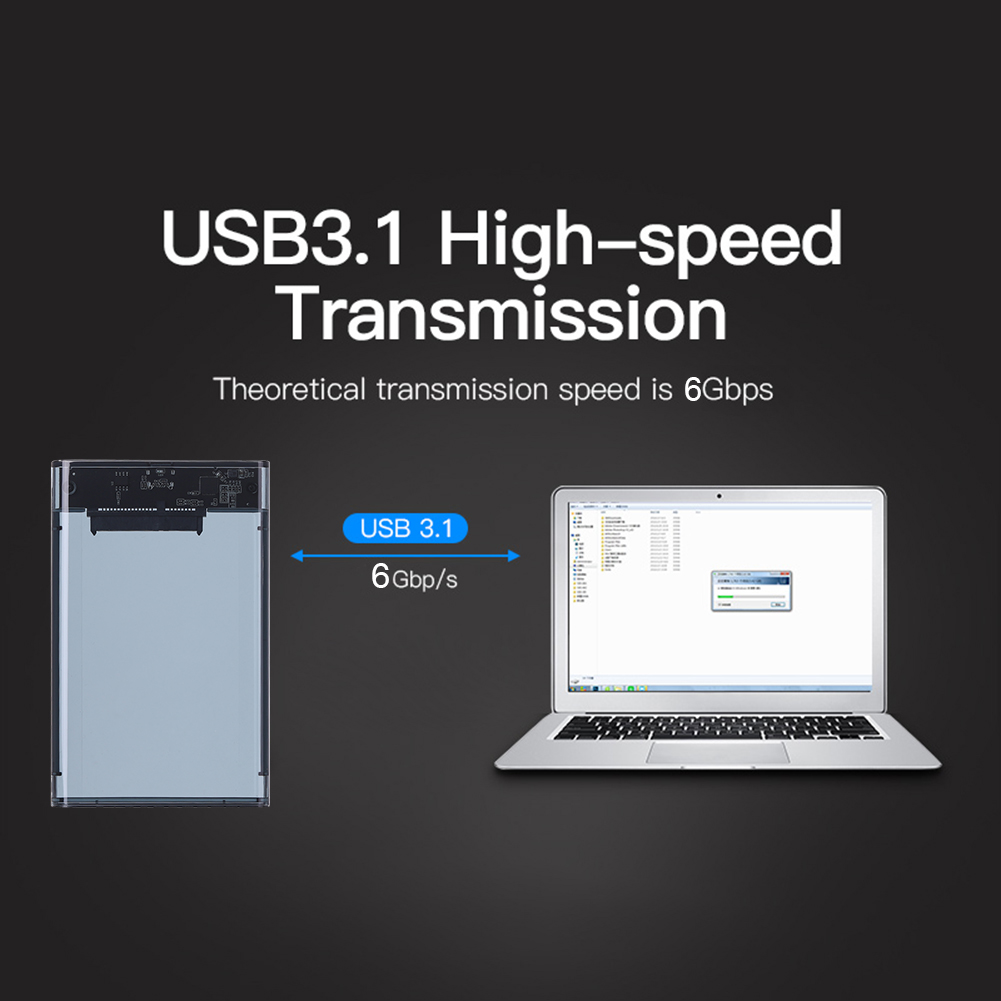 2.5 inch HDD Case SATA To USB3.1 External Hard Drive Case 5 Gbps SSD Box USB3.0 To Type-C Transparent Black Hard Disk Box