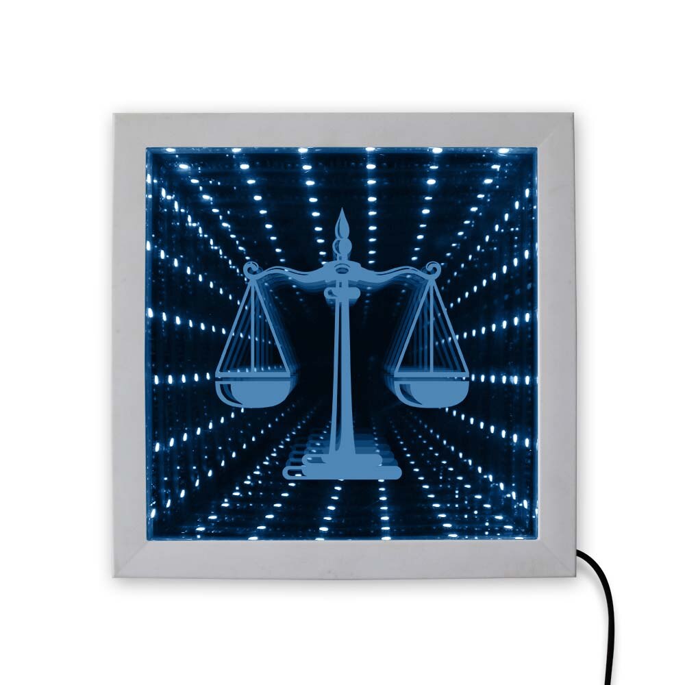 Retfærdighedsskala lov advokat symbol led infinity spejl firma advokat kontor retshus belysning væg dekoration led spejl