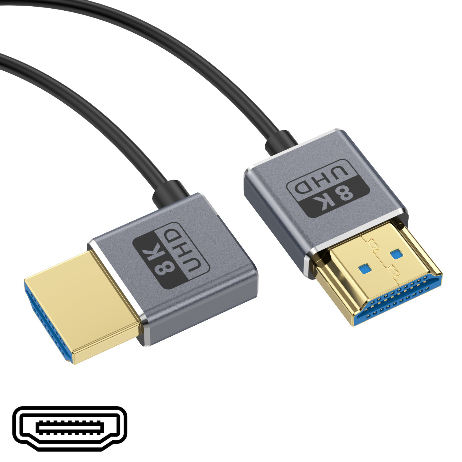 Câble Coaxial HDMI 8K HDMI 2,1, 48 Gbit/s ultra haute vitesse, cordon HDMI ultra fin Φ2,5 mm, 8K@60 Hz, 4K@240 Hz, HDR dynamique, eARC: Bleu / < =0.5m